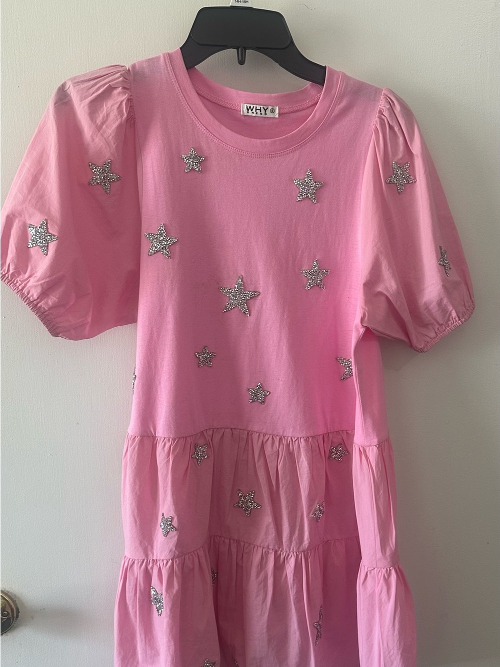 WHY Pink Star-Embellished Girls' Puff-Sleeve Dress